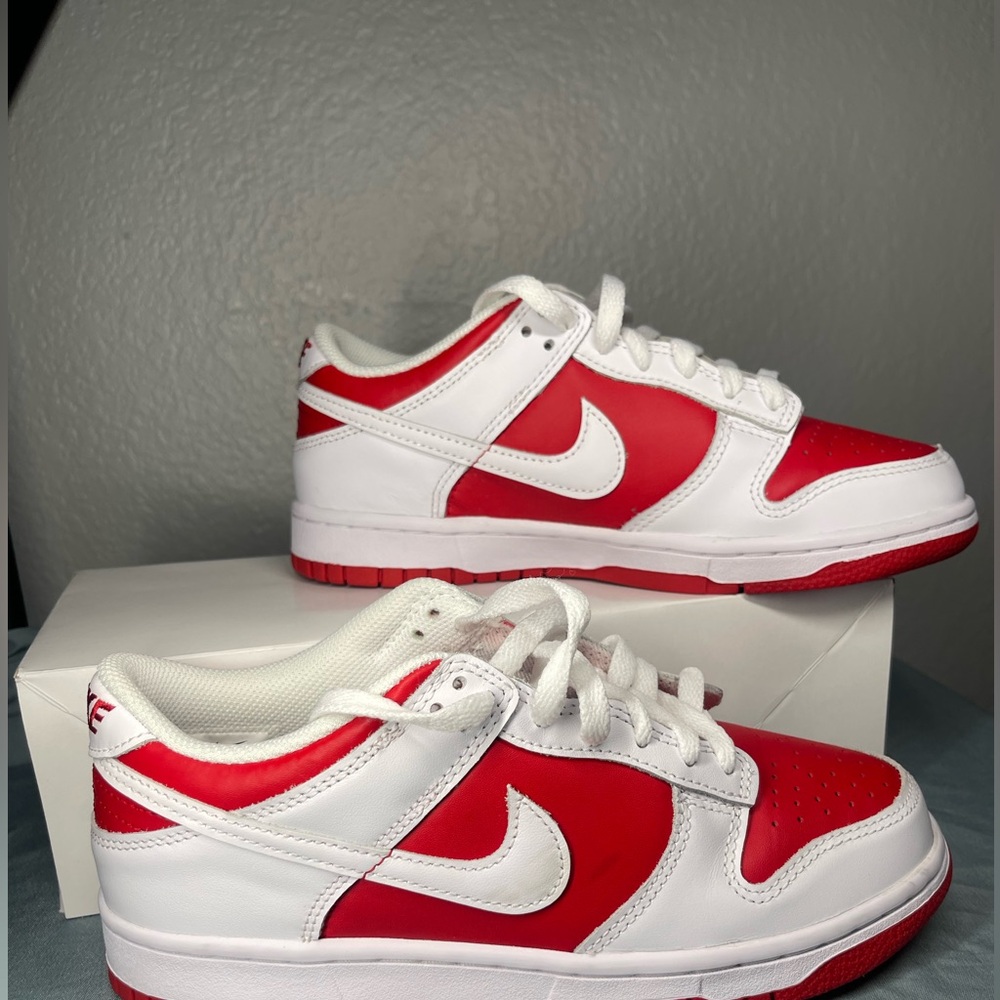 Nike Dunk Low-Top White and Red Big Kid Shoes